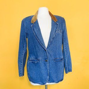 Vintage Jean Jacket with Leopard Print Collar